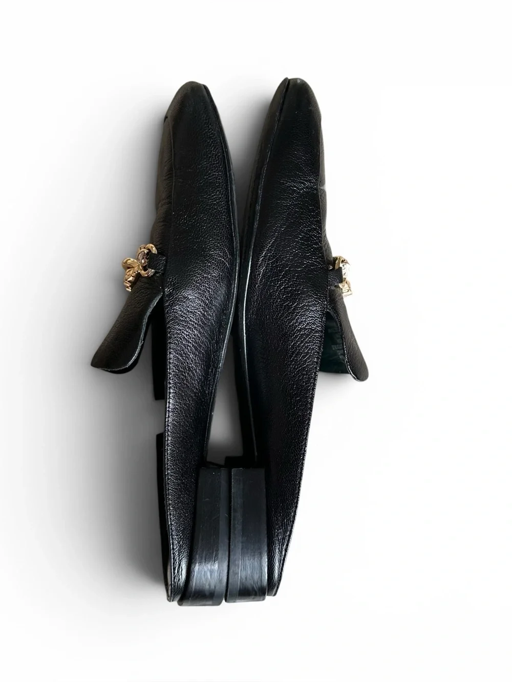 Tory Burch Jessa Black Leather Mule Loafers Gold Chain Horsebit Size 7.5